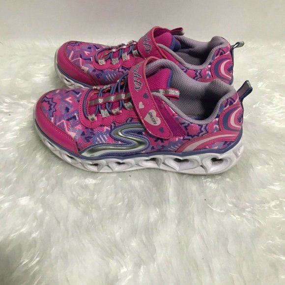 Skechers KIDS Girls casual trendy Pink and Purple Light Up Heart Shoes Size 3 - Picture 1 of 6